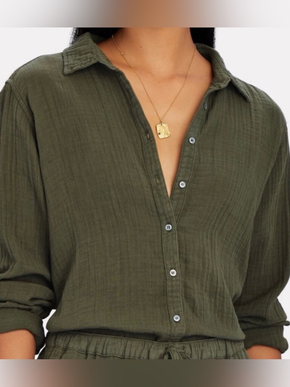 XiRENA Scout Cotton Gauze Button-Down Shirt Size XS Olive Green